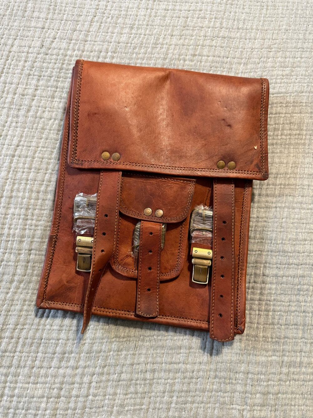 Handmade Oiled Leather Bag Brown Crossbody Kamal’s Passion Leather Buckle NEW